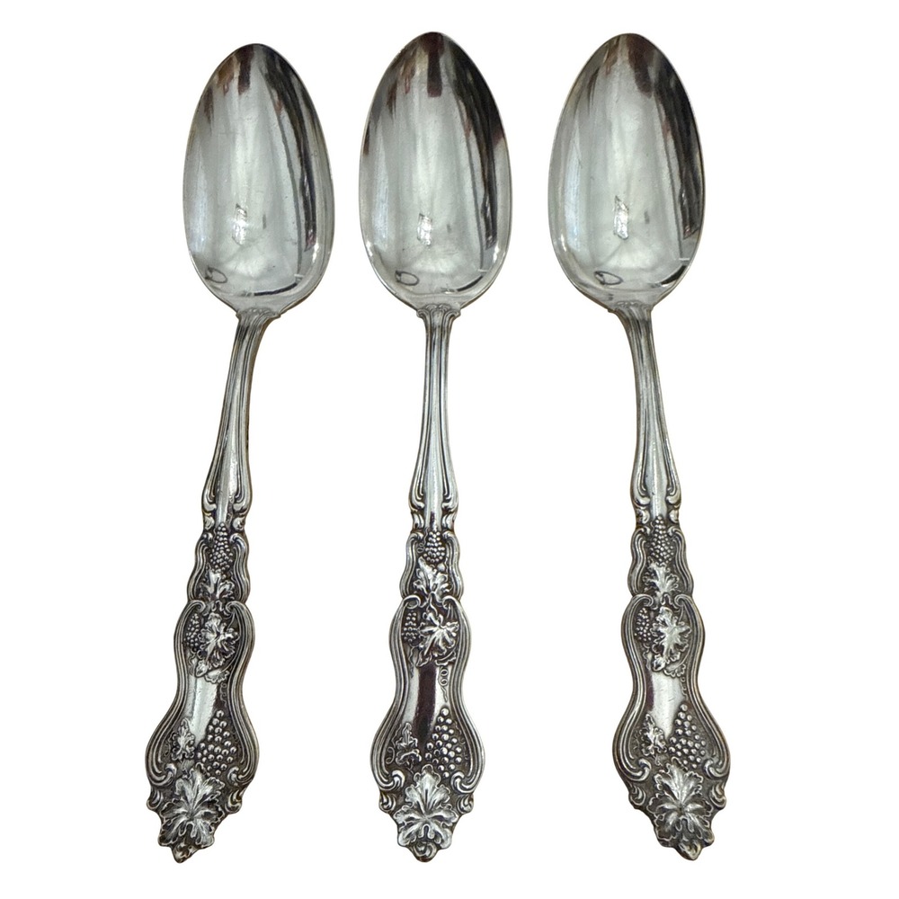 Moselle 1904 Antique Silverplate Tablespoons Set 3 Floral Grape Pattern